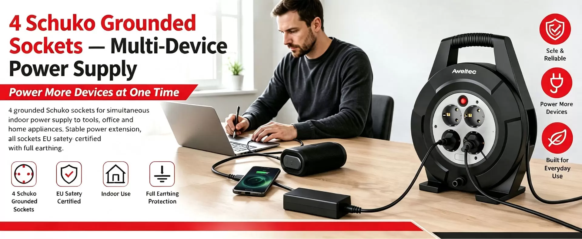 Aweltec รอกสายไฟ 4 ช่อง 10ม./15ม Aweltec รอกสายไฟ 4 ช่อง 10ม./15ม