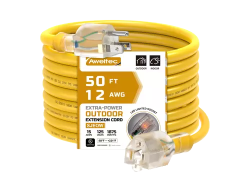 Aweltec 50 FT 12 AWG สายไฟต่อกลางแจ้ง, ปลั๊กไฟ LED 1875W, อยู่ในรายการ UL