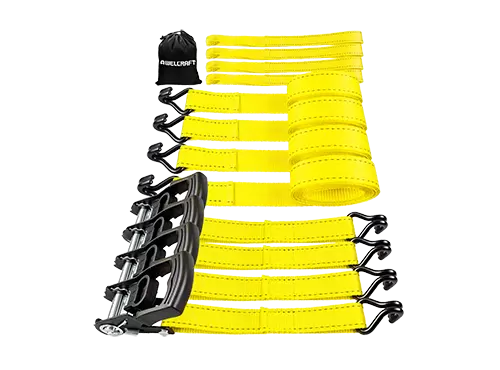 AWELCRAFT Ratchet Straps 4PK 4500 lbs 1.5"x15' Double J Hooks Soft Loops