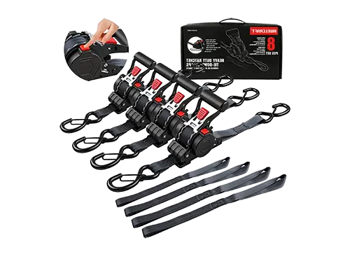 สายรัดวงล้อแบบยืดหดได้อัตโนมัติ 4 แพ็ค 1.5 "x10 '3000lb ความแข็งแรงในการแตกหักพร้อม Soft Loops Heavy Duty