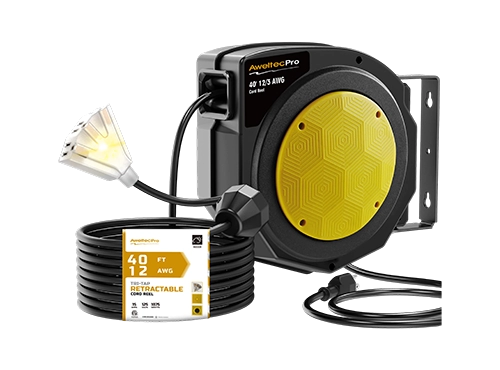 AweltecPro ม้วนเก็บสายไฟต่อแบบยืดหดได้ 40FT, 12/3 AWG, อยู่ในรายการ ETL