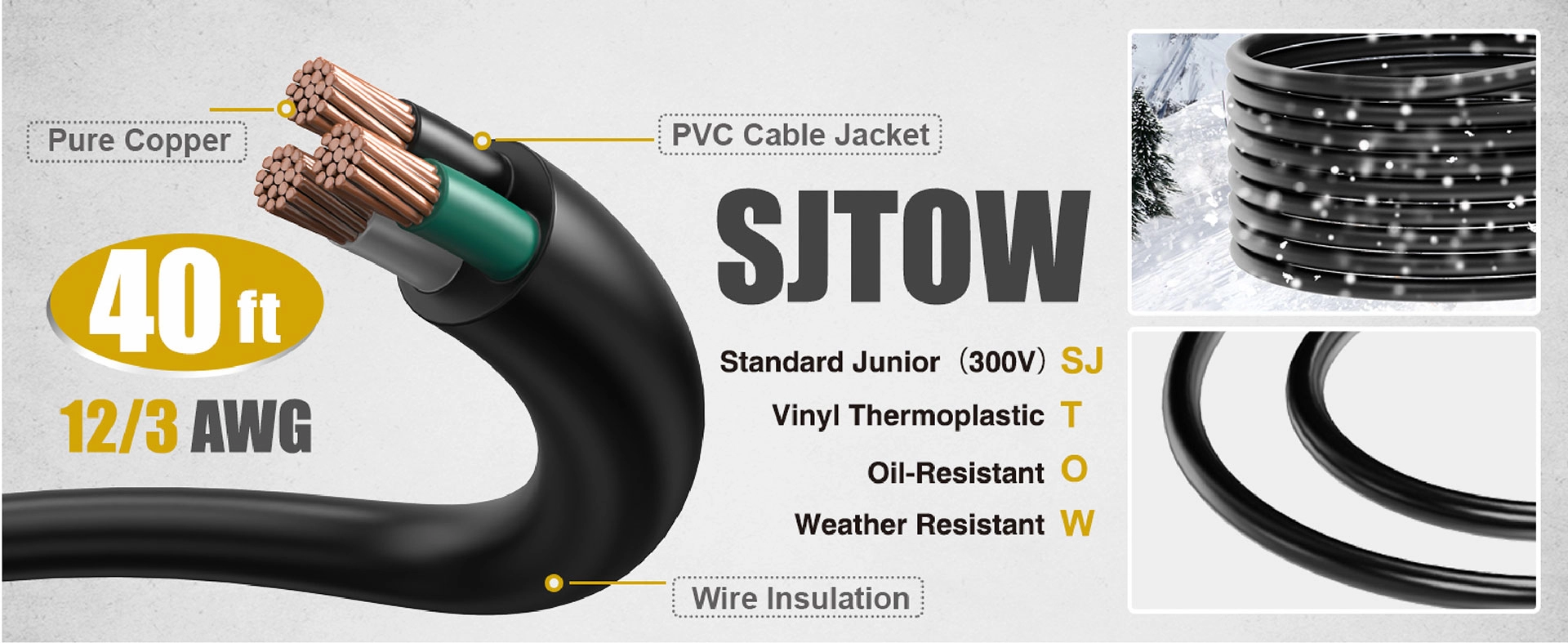AweltecPro 40FT ม้วนสายไฟต่อแบบยืดหดได้
